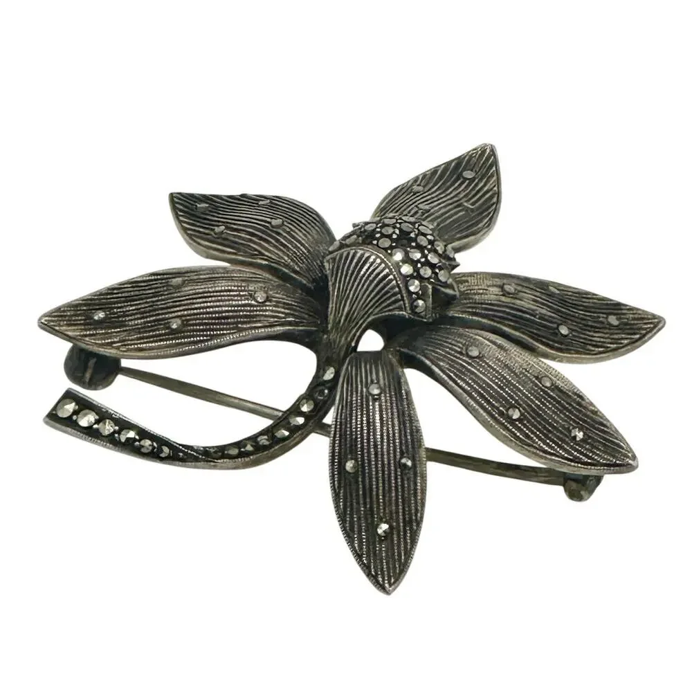 Theodore Fahrner Rare Sterling & Marcasite Pin Vintage Brooch Original Old 925